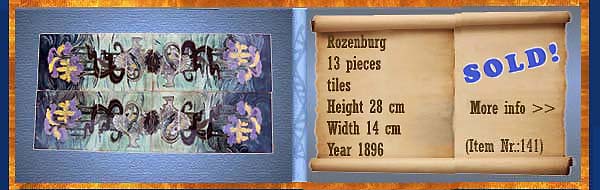Nr.: 141,  Already sold: Decorative pottery of Rozenburg,  Description: 13 stuks Plateel Tile, Height 28 cm Width 14 cm, Period: Year 1896, Decorator : Unknown , 