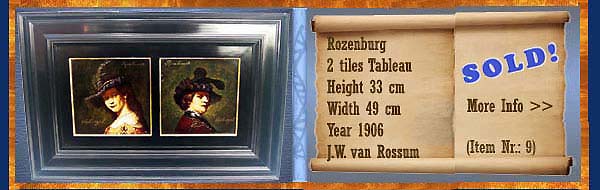 Nr.: 9,  Already sold: Decorative pottery of Rozenburg , Description: 2 Tiles Plateel Tableau, Height 33 cm Width 49 cm, Period: Year 1906, Decorator : J.W. van Rossum, 