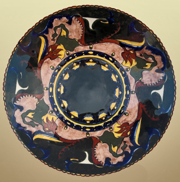 Nr.: 44, Already sold : decorative pottery made by Rozenburg,Description: colenbrander Plateel Wall plate, Diameter 23,2 cm , period: Year 1894, Decorator : unknown, 