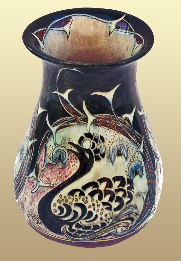 Nr.: 97, Already sold : decorative pottery made by Brantjes, Description: Plateel Vase, Height 21,5 cm width 12 cm, period: Year 1899, Decorator : Douwe v.d.Veen, 