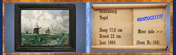 Nr.: 168, Te koop aangeboden sieraardewerk van Rozenburg,  Omschrijving: Plateel Tegel, Hoog 17,6 cm Breed 23 cm, Periode: Jaar 1904, Schilder : Onbekend, 