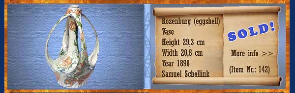 Nr.: 142,  Already sold: Decorative pottery of Rozenburg,  Description: (eierschaal) Plateel Vase, Height 29,3 cm Width 20,8 cm, Period: Year 1898, Decorator : Samuel Schellink, 