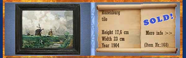 Nr.: 168, On offer decorative pottery of Rozenburg,  Description: Plateel Tile, Height 17,6 cm Width 23 cm, Period: Year 1904, Decorator : Unknown, 