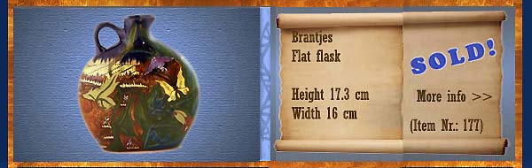 Nr.: 177,  Already sold: Decorative pottery of Brantjes  Plateel platte fles, Height 17.3 cm , Width 16 cm
