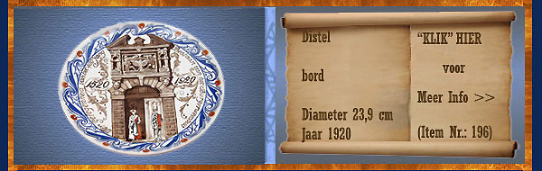 Nr.: 196, Te koop aangeboden sieraardewerk van de Distel  Plateel bord, Diameter 23,9 cm , Jaar 1920