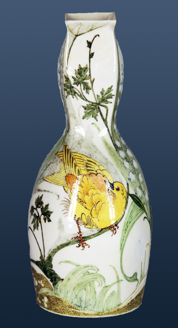 Nr.: 240, Already sold : decorative pottery made by Rozenburg  Plateel eggshell Vase, Height 15,5 cm , Diameter 6,5 cm , Year 1905 , Samuel Schellink