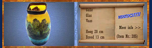 Nr.: 285, Te koop aangeboden glaskunst van Galle, Omschrijving: Glas   Vaas, Hoog 20 cm Breed 13 cm, Periode: Onbekend, , 