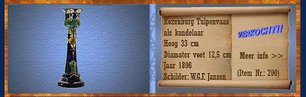 Nr.: 290, Te koop aangeboden sieraardewerk van Rozenburg, Omschrijving: colenbrander Plateel Tulpen Vaas