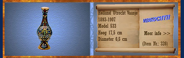 Nr.: 326, Te koop aangeboden sieraardewerk van Holland Utrecht, Omschrijving: Plateel Vaasje