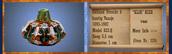 Nr.: 329, Te koop aangeboden sieraardewerk van Holland Utrecht, Omschrijving: Plateel 8 kantig miniatuur Vaasje