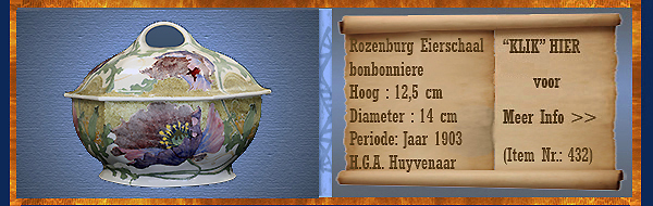Nr.: 432, Te koop aangeboden sieraardewerk van Rozenburg,  Omschrijving: (eierschaal) Bonbonniere 