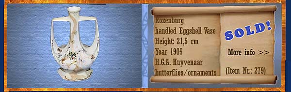 Nr.: 279, On offer decorative pottery of Rozenburg,  Description: (eggshell) 2 handled Plateel Vase 