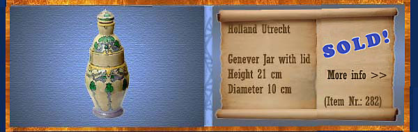 Nr.: 282, On offer decorative pottery of Holland Utrecht, Description: Genever kruik, Height 21 cm Width 10 cm, 