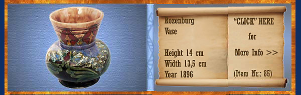 Nr.: 85, On offer decorative pottery of Rozenburg	, Description: Plateel Vase, Height 14 cm Width 13,5 cm, Period: Year 1896, Decorator : Unknown, 