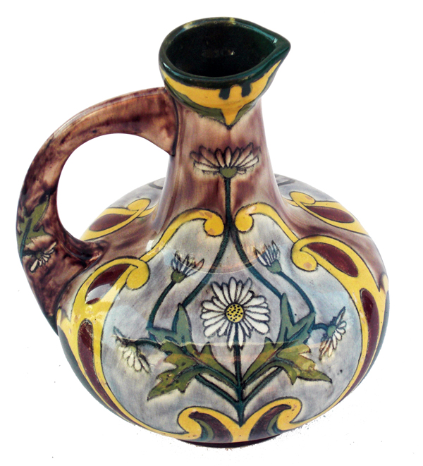 Nr.: 105, Already sold : decorative pottery made by Brantjes, Description: Plateel Vase, Height 17,1 cm width 14,2 cm, period: Year 1899, Decorator : CD, 