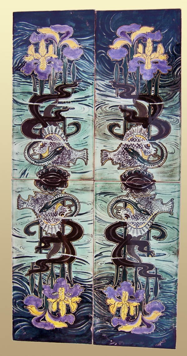 Nr.: 141, Reeds verkocht : sieraardewerk van Rozenburg,  Omschrijving: 13 stuks Plateel Tegel, Hoog 28 cm Breed 14 cm, Periode: Jaar 1896, Schilder : Onbekend , 