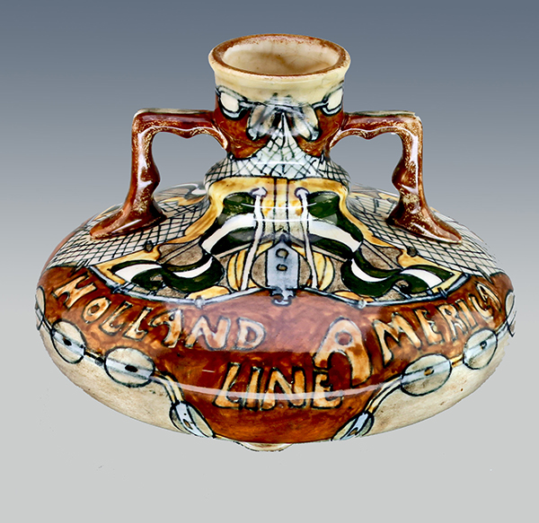 Nr.: 144, Already sold : decorative pottery made by Holland Utrecht, Description: Plateel Vase, Height 10 cm width 12,4 cm, period: Year 1893-1920, Decorator : unknown , 