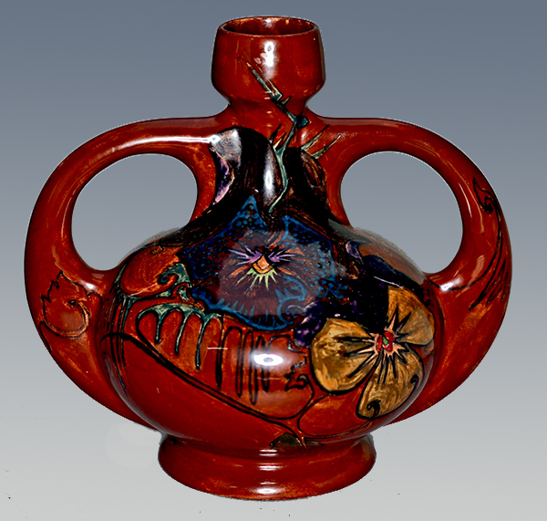 Nr.: 148, On offer decorative pottery made by Rozenburg,  Description: Plateel Vase, Height 15,7 cm width 17 cm, period: Year 1903, Decorator : J.v.d.Vet, 