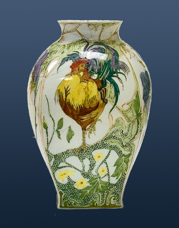 Nr.: 149, Already sold : decorative pottery made by Rozenburg,  Description: (eggshell) Plateel Vase, Height 12,7 cm width 8,5 cm, period: Year 1908, Decorator : Samuel Schellink, 