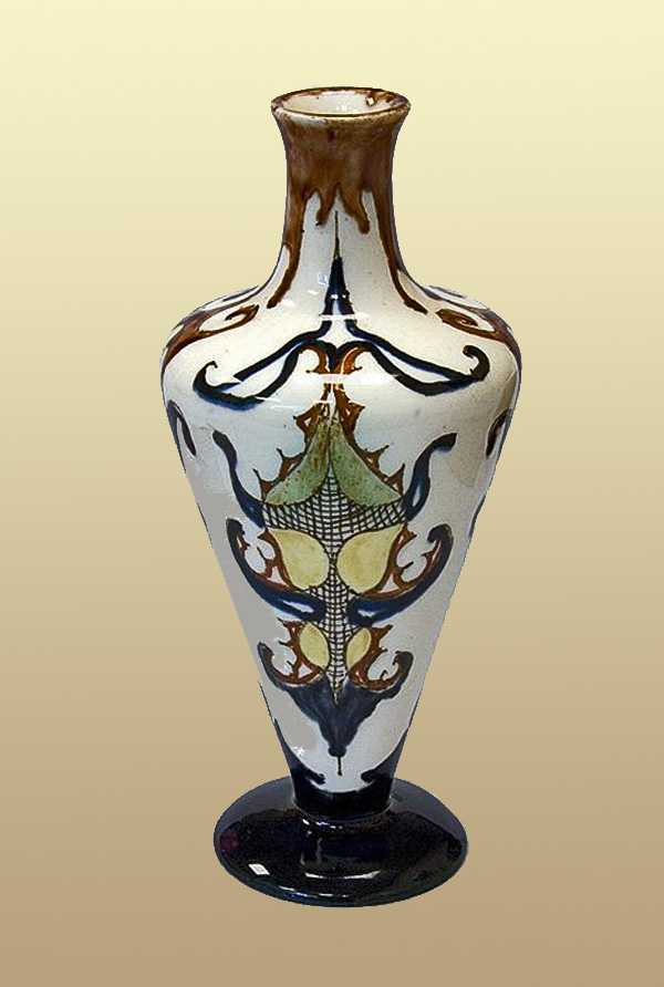 Nr.: 159, On offer decorative pottery made by Rozenburg,  Description: Plateel Vase, Height 15 cm width 6,5 cm, period: Year 1893, Decorator : unknown, 
