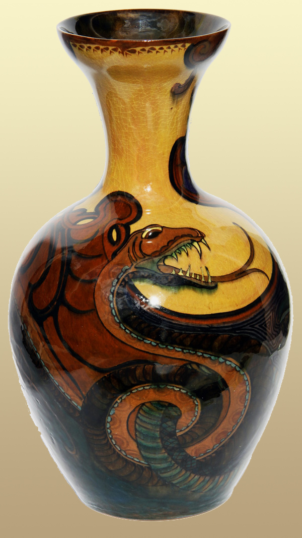 Nr.: 20, Already sold : decorative pottery made by Rozenburg, Description: Plateel Vase, Height 28,6 cm width 17,3 cm, period: Year 1898, Decorator : unknown, 