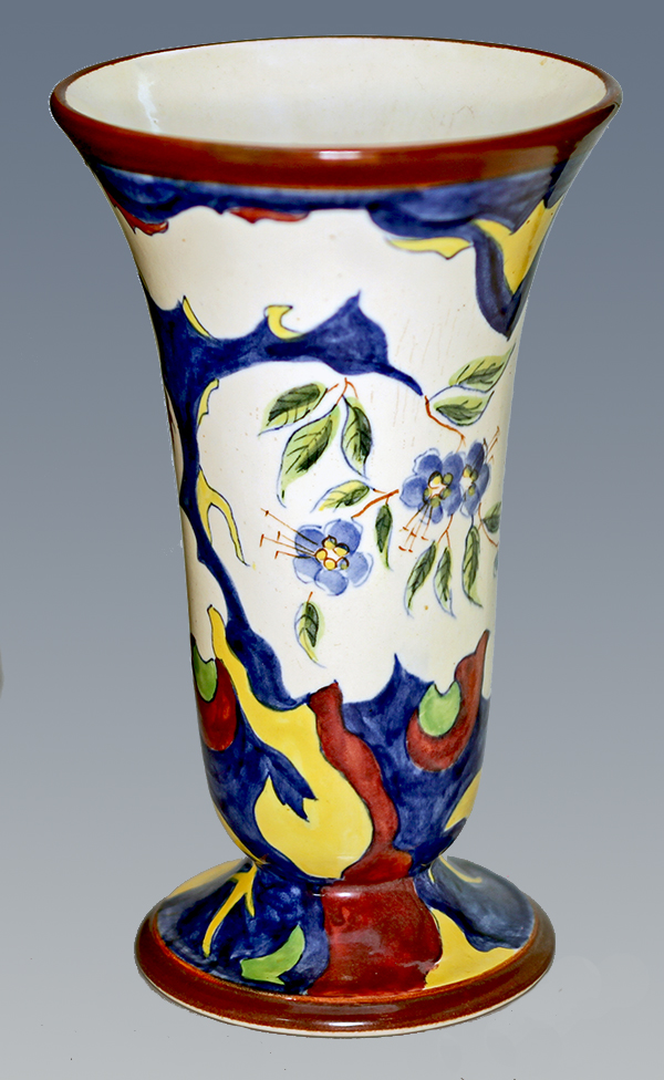Nr.: 211, On offer decorative pottery made by Ram Arnhem  Plateel Vase, Height  18 cm , Diameter 11 cm , Year +/- 1930