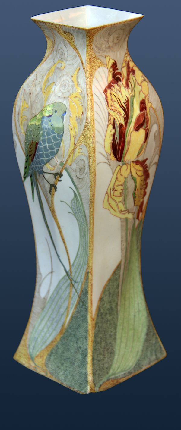 Nr.: 258, Already sold : decorative pottery made by Rozenburg,  Description: (eggshell) Plateel Vase, Height 25,7 cm width 9,8 cm, period: Year 1902, Decorator : Samuel Schellink, 