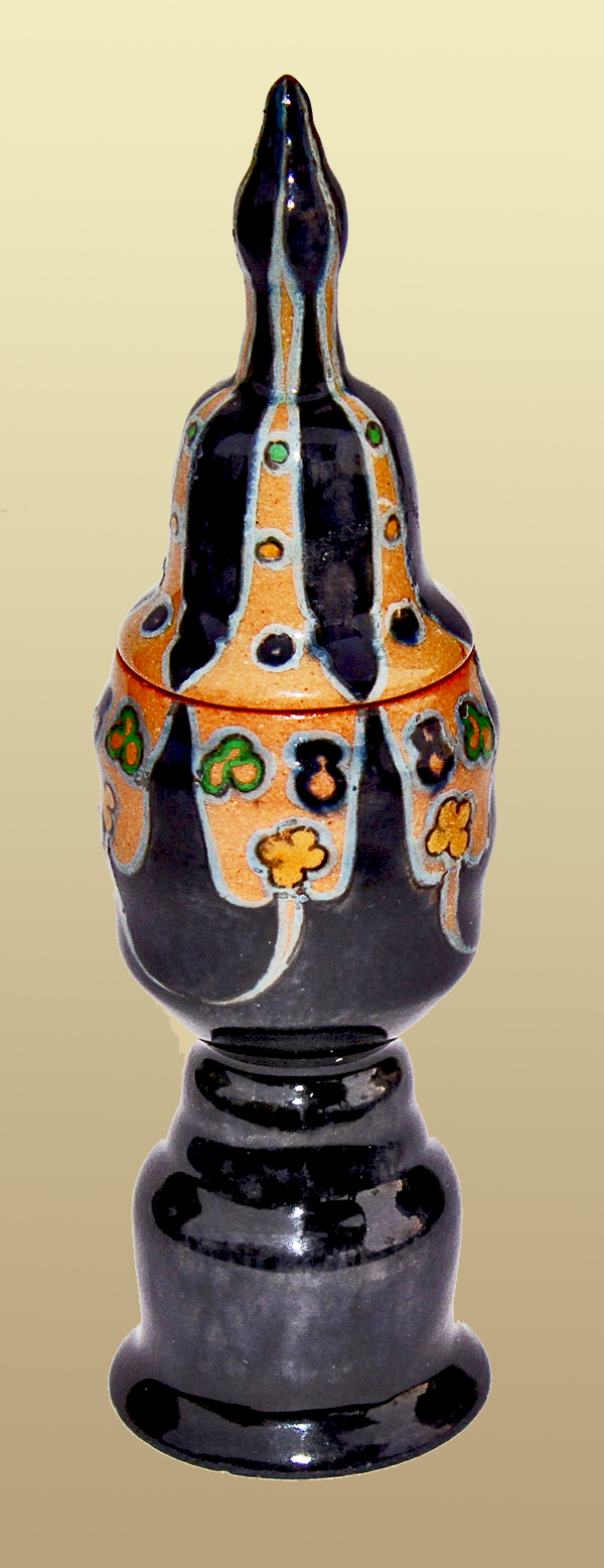Nr.: 266, On offer decorative pottery made by Rozenburg,  Description: Plateel miniature pointpul, Height 14,7 cm width 4,2 cm, Decorator : unknown , 