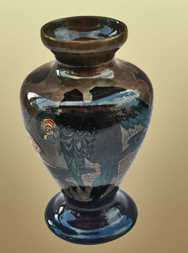 Nr.: 28, Already sold :
 decorative pottery made by Rozenburg, Description: Plateel Vase, Height 24 cm width 14,7 cm, period: Year 1907 , Decorator : J.W. van Rossum, 
