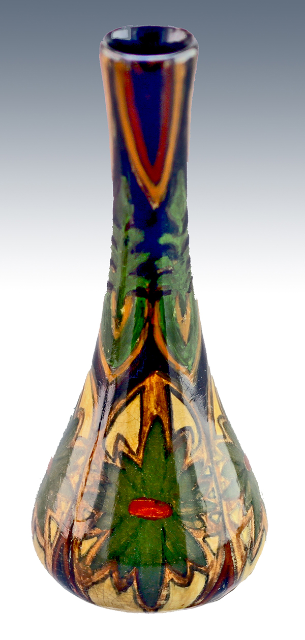 Nr.: 56, On offer decorative pottery made by Rozenburg, Description: Plateel Vase, Height 13,5 cm width 6 cm, period: Year 1893-1898, Decorator : unknown, 