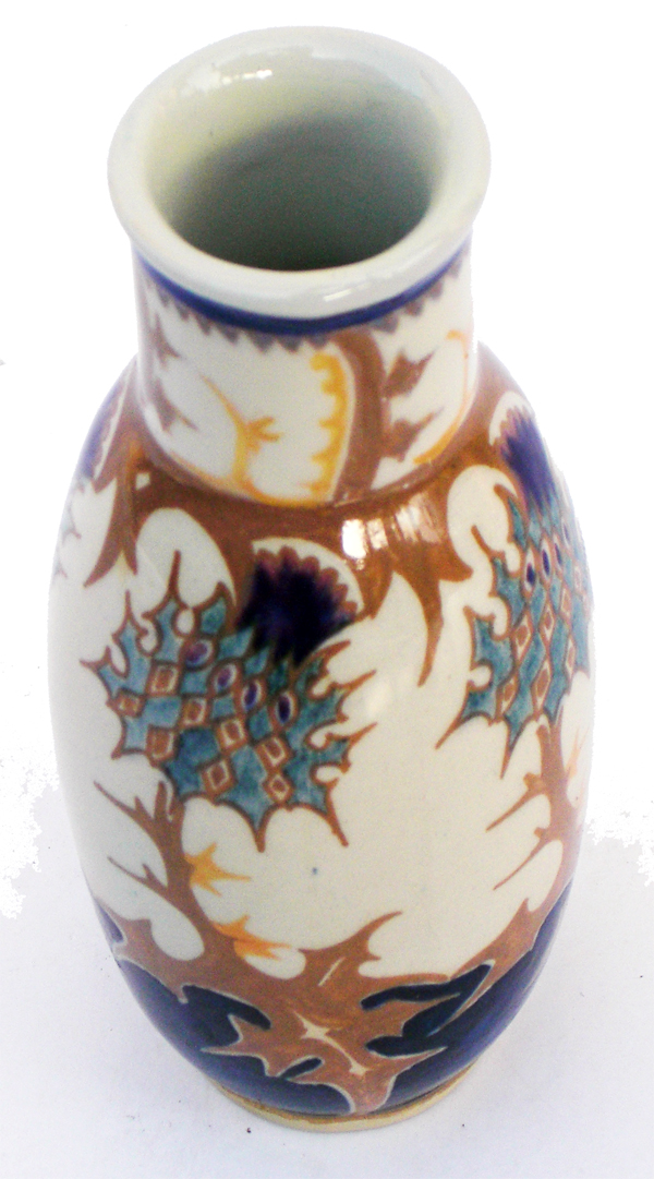 Nr.: 68, Already sold : decorative pottery made by Rozenburg, Description: (juliana) Plateel Vase, Height 10,9 cm width 4,7 cm, period: Year 1913, Decorator : Samuel Schellink, 