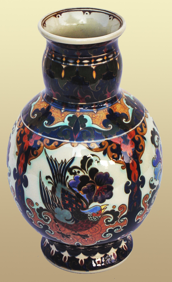 Nr.: 73,Already sold : decorative pottery made by Rozenburg, Description: (juliana) Plateel Vase, Height 26 cm width 15,5 cm, period: Year 1914, Decorator : unknown, 