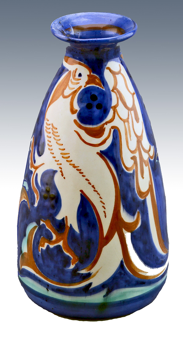Nr.: 87, On offer decorative pottery made by Distel, Description: (Lion Cachet) Plateel Vase, Height 19,7 cm width 10,5 cm, period: Year 1895-1923, Decorator : unknown , 