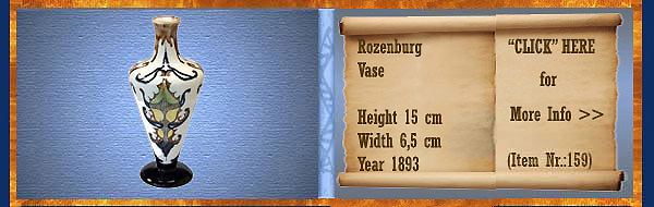 Nr.: 159, On offer decorative pottery of Rozenburg,  Description: Plateel Vase, Height 15 cm Width 6,5 cm, Period: Year 1893, Decorator : Unknown, 