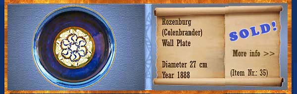 Nr.: 35, On offer decorative pottery of Rozenburg	, Description: colenbrander Plateel Plate, Diameter 27 cm , Period: Year 1888, Decorator : Unknown, 