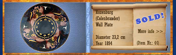 Nr.: 44, On offer decorative pottery of Rozenburg	,Description: colenbrander Plateel Plate, Diameter 23,2 cm , Period: Year 1894, Decorator : Unknown, 