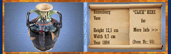 Nr.: 55, On offer decorative pottery of Rozenburg	, Description: Plateel Vase, Height 12,1 cm Width 9,7 cm, Period: Year 1894, Decorator : Unknown, 